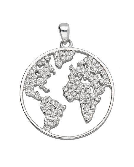Weltkugel Anhänger mit Zirkonia