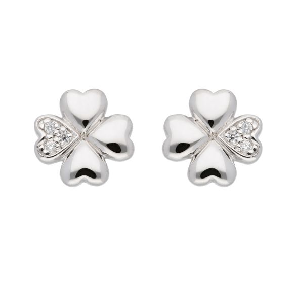 Kleeblatt Ohrstecker mit Zirkonia