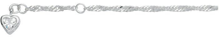 Singapur Fußkettchen 2,4 mm mit Herzanhänger Zirkonia